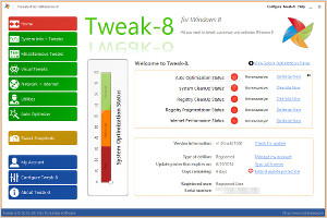 Showing the system optimization status in Tweak-8